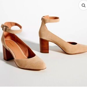 Anthropologie Soludos Gemma Stacked Suede Leather Upper Pumps Sand Size 9